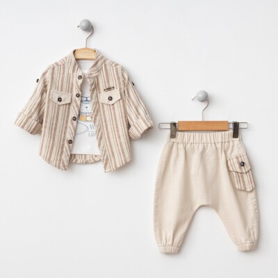Wholesale Baby Boys 3-Piece Shirt, Long Sleeve Bodysuit and Pants Set 6-24M BonBon 2056-8002 - 2