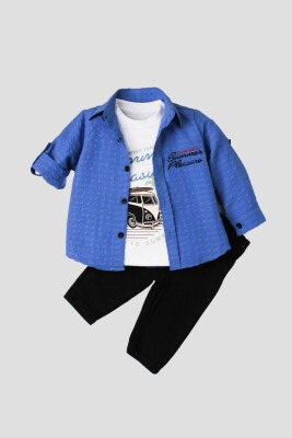 Wholesale Baby Boys 3-Piece Shirt Set with Pants and T-Shirt 9-24M Kidexs 1026-90128-2 - Kidexs