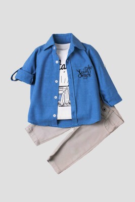 Wholesale Baby Boys 3-Piece Shirt Set with Pants and T-Shirt 9-24M Kidexs 1026-90129 Светло-серовато- синий