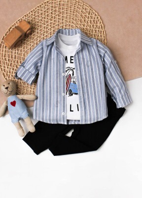 Wholesale Baby Boys 3-Piece Shirt Set with Pants and T-Shirt 9-24M Kidexs 1026-90130 - Kidexs (1)