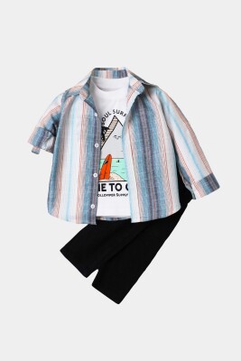 Wholesale Baby Boys 3-Piece Shirt Set with Pants and T-Shirt 9-24M Kidexs 1026-90131 Темно-синий