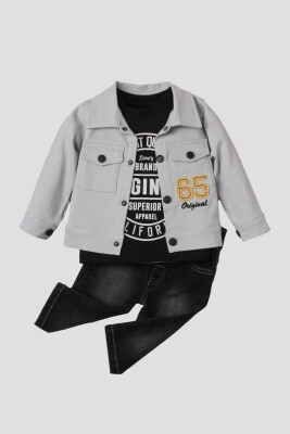 Wholesale Baby Boys 3-Piece Shirt Set with Pants and T-Shirt 9-24M Kidexs 1026-90132 Серый 