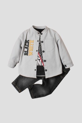 Wholesale Baby Boys 3-Piece Shirt Set with Pants and T-Shirt 9-24M Kidexs 1026-90134 Серый 
