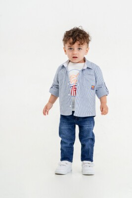 Wholesale Baby Boys 3-Piece Shirt, T-Shirt and Denim Pants Set 9-24M Lemon 1015-9984 - 3