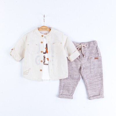 Wholesale Baby Boys 3-Piece Shirt, T-Shirt and Pants Set 3-12M Minibombili 1005-6685 Экрю