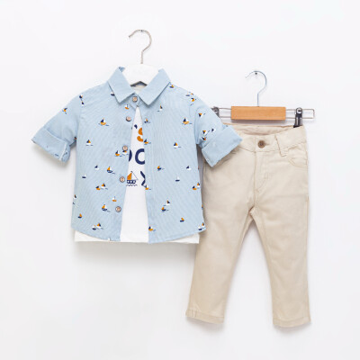 Wholesale Baby Boys 3-Piece Shirt T-Shirt and Pants Set 9-24M Sani 1068-9912 Лазурный 