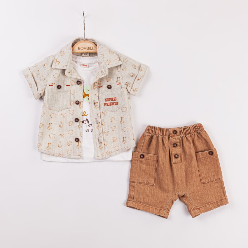 Wholesale Baby Boys 3-Piece Shirt, T-Shirt and Shorts Set 3-12M Minibombili 1005-6743 - 2