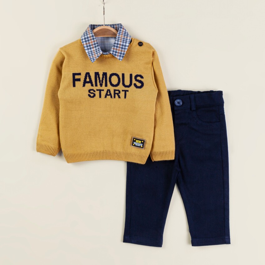 Wholesale Baby Boys 3-Piece Sweater Shirt and Denim Pants Set 9-24M Babymuz 2009-5151 - 2