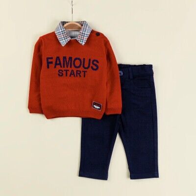 Wholesale Baby Boys 3-Piece Sweater Shirt and Denim Pants Set 9-24M Babymuz 2009-5151 Черепичный цвет