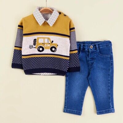 Wholesale Baby Boys 3-Piece Sweater Shirt and Denim Pants Set 9-24M Babymuz 2009-5154 - Babymuz