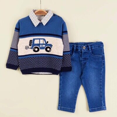 Wholesale Baby Boys 3-Piece Sweater Shirt and Denim Pants Set 9-24M Babymuz 2009-5154 - 4