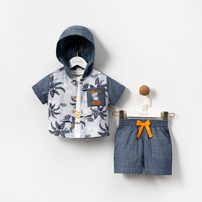 Wholesale Baby Boys 3-Piece T-Shirt, Shirt and Shorts Set 9-24M Cumino 1014-CMN3523 Синий
