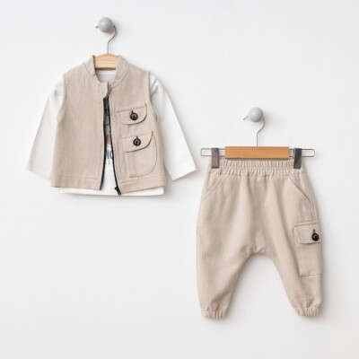 Wholesale Baby Boys 3-Piece Vest, Bodysuit and Pants Set 6-24M BonBon 2056-8001 Бежевый 