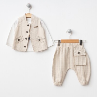 Wholesale Baby Boys 3-Piece Vest, Long Sleeve Bodysuit and Pants Set 6-24M BonBon 2056-8003 Бежевый 