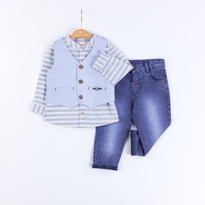 Wholesale Baby Boys 3-Piece Vest, Shirt and Denim Pants Set 9-24M Bombili 1004-6691 Синий