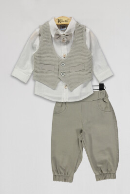 Wholesale Baby Boys 3-Piece Vest Shirt and Pants Set 6-18M Kumru Bebe 1075-4121 Серый 