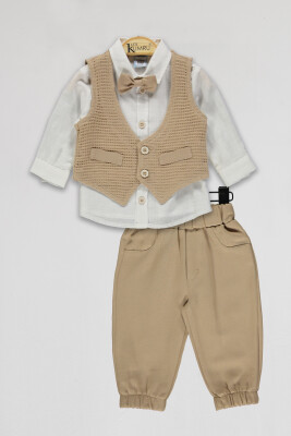Wholesale Baby Boys 3-Piece Vest Shirt and Pants Set 6-18M Kumru Bebe 1075-4121 - Kumru Bebe (1)