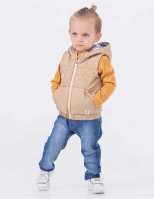 Wholesale Baby Boys 3-Piece Vest, Sweatshirt and Denim Pants Set 9-24M Minibombili 1005-6536 Молочно-кофейный
