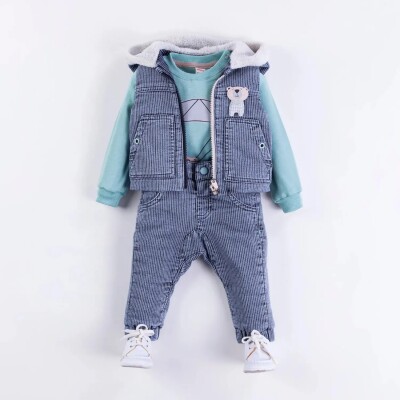 Wholesale Baby Boys 3-Piece Vest, Sweatshirt and Pants Set 6-18M Minibombili 1005-6546 Мятно-зеленый