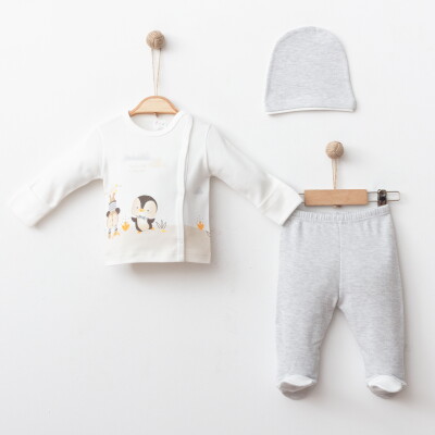 Wholesale Baby Boys 3-Pieces Newborn Set 0-3M Gümüş Baby 2043-0041 Серый 