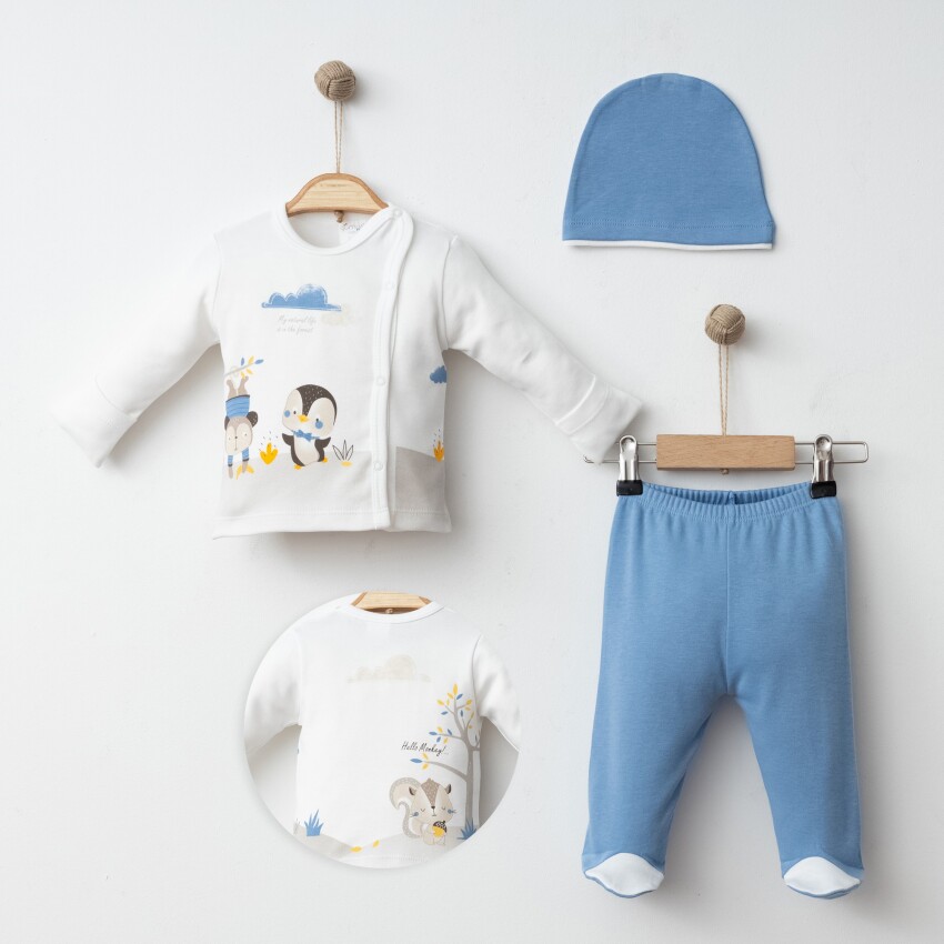 Wholesale Baby Boys 3-Pieces Newborn Set 0-3M Gümüş Baby 2043-0041 - 4