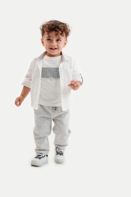 Wholesale Baby Boys 3-Pieces Shirt, T-shirt and Pants Set 9-24M Lemon 1015-9982 - Lemon (1)