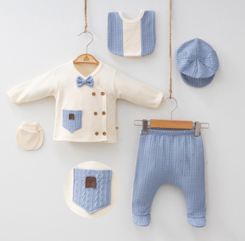 Wholesale Baby Boys 5-Piece Newborn Body Pants Hat Bib Glove Set 0-3M Minizeyn 2014-7055 - 1