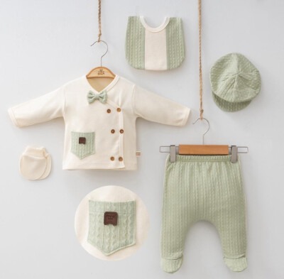 Wholesale Baby Boys 5-Piece Newborn Body Pants Hat Bib Glove Set 0-3M Minizeyn 2014-7055 Зелёный 