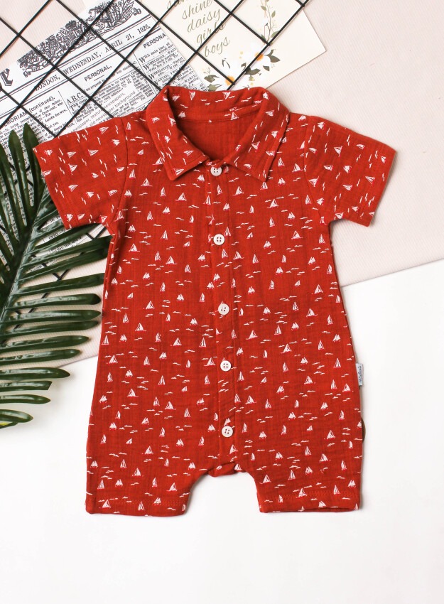 Wholesale Baby Boys Muslin Printed Rompers 3-12M Kidexs 1026-60135 - 1