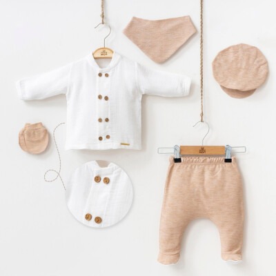 Wholesale Baby Boys Newborn 5-Piece Body Pants Bib Glove Hat Set 0-3M Minizeyn 2014-7047 - Minizeyn