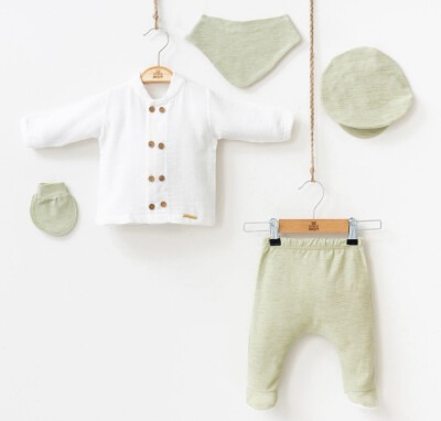 Wholesale Baby Boys Newborn 5-Piece Body Pants Bib Glove Hat Set 0-3M Minizeyn 2014-7047 Зелёный 
