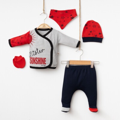 Wholesale Baby Boys Newborn 5-Piece Body Pants Bib Headband and Gloves Set 0-3M Minizeyn 2014-5550 Чёрный 