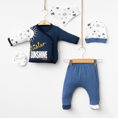 Wholesale Baby Boys Newborn 5-Piece Body Pants Bib Headband and Gloves Set 0-3M Minizeyn 2014-5550 - 3
