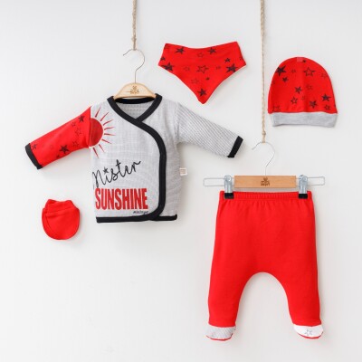Wholesale Baby Boys Newborn 5-Piece Body Pants Bib Headband and Gloves Set 0-3M Minizeyn 2014-5550 - 4
