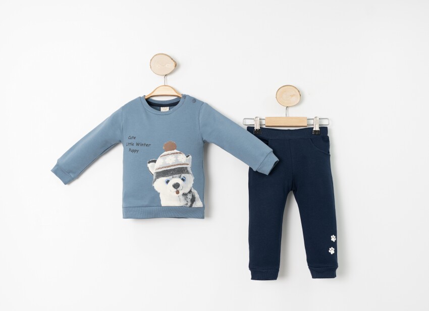 Wholesale Baby Boys' Printed Tracksuit Set 2-Piece 9-24M Sani 1068-10027 - 1