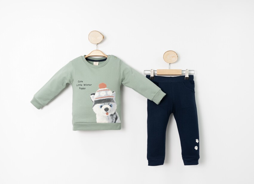 Wholesale Baby Boys' Printed Tracksuit Set 2-Piece 9-24M Sani 1068-10027 - 2