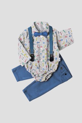 Wholesale Baby Boys Suit Set with Shirt Pants Bowtie and Suspender 6-24M Kidexs 1026-35044 Индиговый 