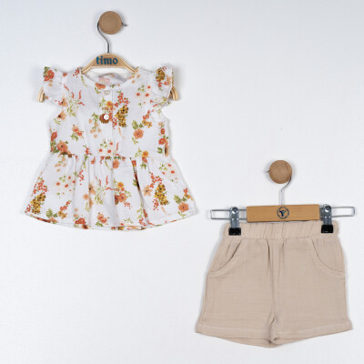 Wholesale Baby Girl 2 Pcs Floral Pattern Blouse and Muslin Shorts 6-24M Timo 1018-TK5DT012243851 - Timo (1)