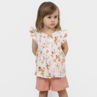 Wholesale Baby Girl 2 Pcs Floral Pattern Blouse and Muslin Shorts 6-24M Timo 1018-TK5DT012243851 - Timo