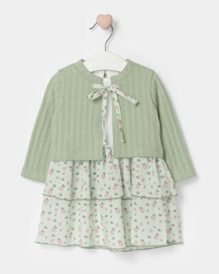 Wholesale Baby Girl 2 Pieces Drawstring Front Dress and Jacket Set Suit 9-24M Bupper Kids 1053-24520 Зелёный 