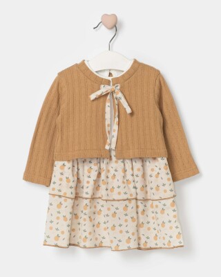 Wholesale Baby Girl 2 Pieces Drawstring Front Dress and Jacket Set Suit 9-24M Bupper Kids 1053-24520 Молочно-кофейный