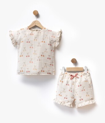 Wholesale Baby Girl 2pcs Muslin Printed T-shirt and Shorts Set 2-5Y Flexi Baby 2063-217601 Розовый 