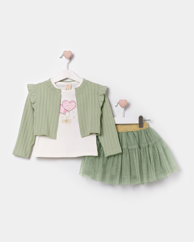 Wholesale Baby Girl 3-Piece Bodysuit Cardigan and Tulle Skirt Set 9-24M Bupper Kids 1053-24575 - 1