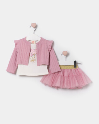 Wholesale Baby Girl 3-Piece Bodysuit Cardigan and Tulle Skirt Set 9-24M Bupper Kids 1053-24575 - 3