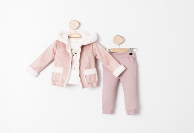 Wholesale Baby Girl 3-Piece Coat, Body and Pants Set Sani 9-24M 1068-10025 Розовый 