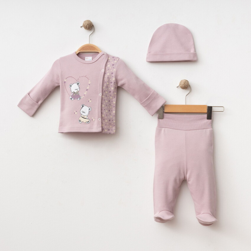 Wholesale Baby Girl 3-Piece Newborn Set 0-3M Gümüş Baby 2043-005006 - 3