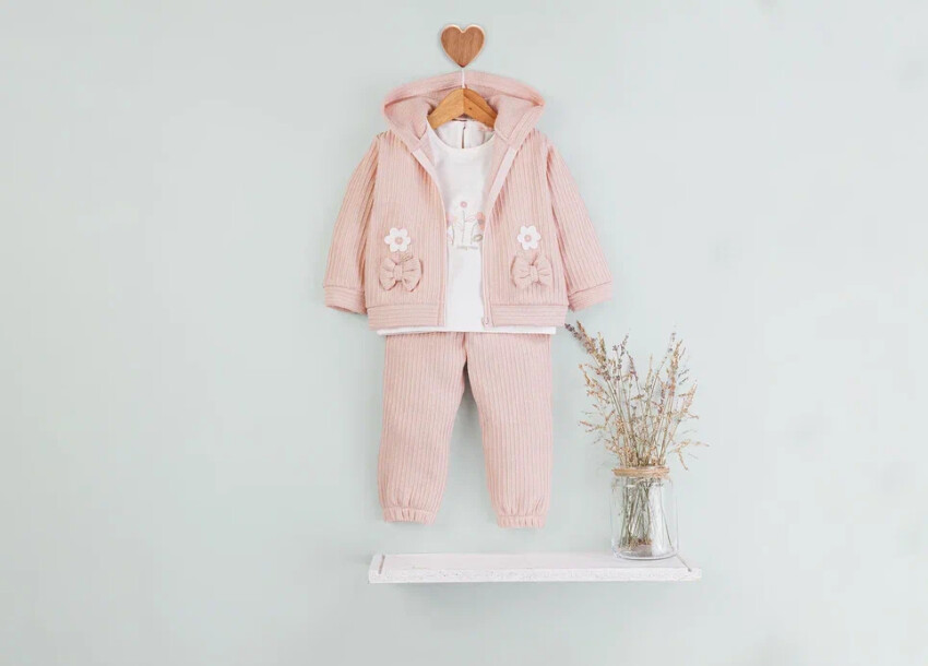 Wholesale Baby Girl 3pcs Cardigan long Sleeve Body and Pants Set 9-24M BabyRose 1002-7800 - 2