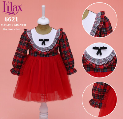 Wholesale Baby Girl Chrıstmas Dress with Tulle Skirt 9-24M Lilax 1049-6621 - Lilax