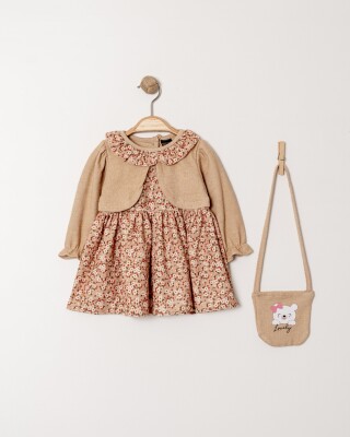 Wholesale Baby Girl Dress with Bolero and Floral Design and Bag 9-24M Eray Kids 1044-6335 - Eray Kids (1)