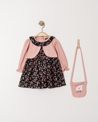 Wholesale Baby Girl Dress with Bolero and Floral Design and Bag 9-24M Eray Kids 1044-6335 Пудра